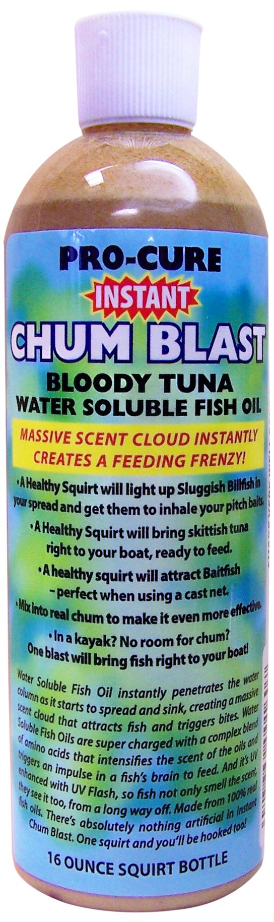 Pro-Cure Bloody Tuna Instant Chum Blast bottle pour attracts fish from distance