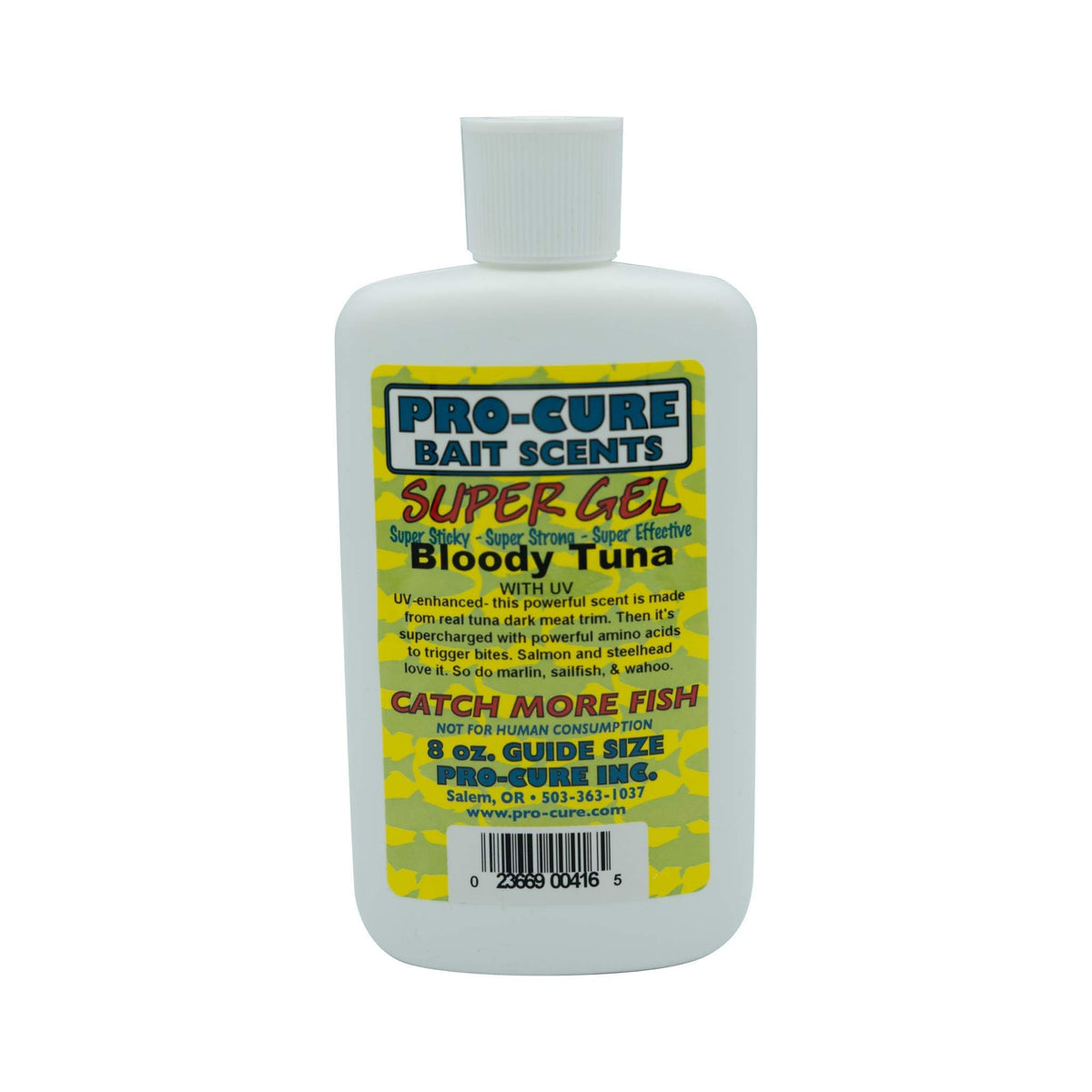 Pro-Cure Bloody Tuna Super Gel 8 oz bottle with UV enhanced attractant for big game fishing