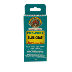 Pro-Cure Blue Crab Super Gel bottle close-up shows real bait base for scent