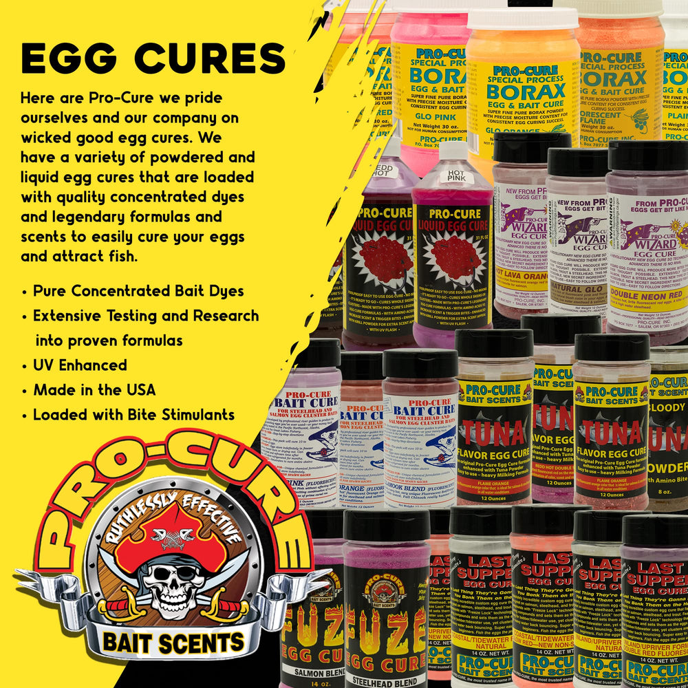 Pro-Cure Borax Egg Cure glow orange powder coating on eggs for even coverage.