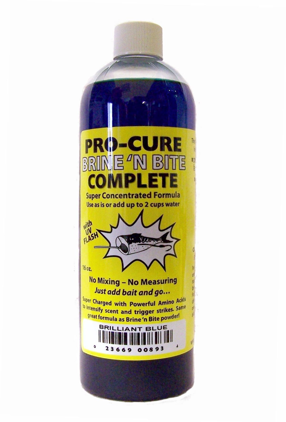 Pro-Cure Brine 'N Bite Complete bottle being poured for instant bait prep.