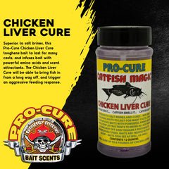Close-up of Pro-Cure Catfish Magic Chicken Liver Cure label