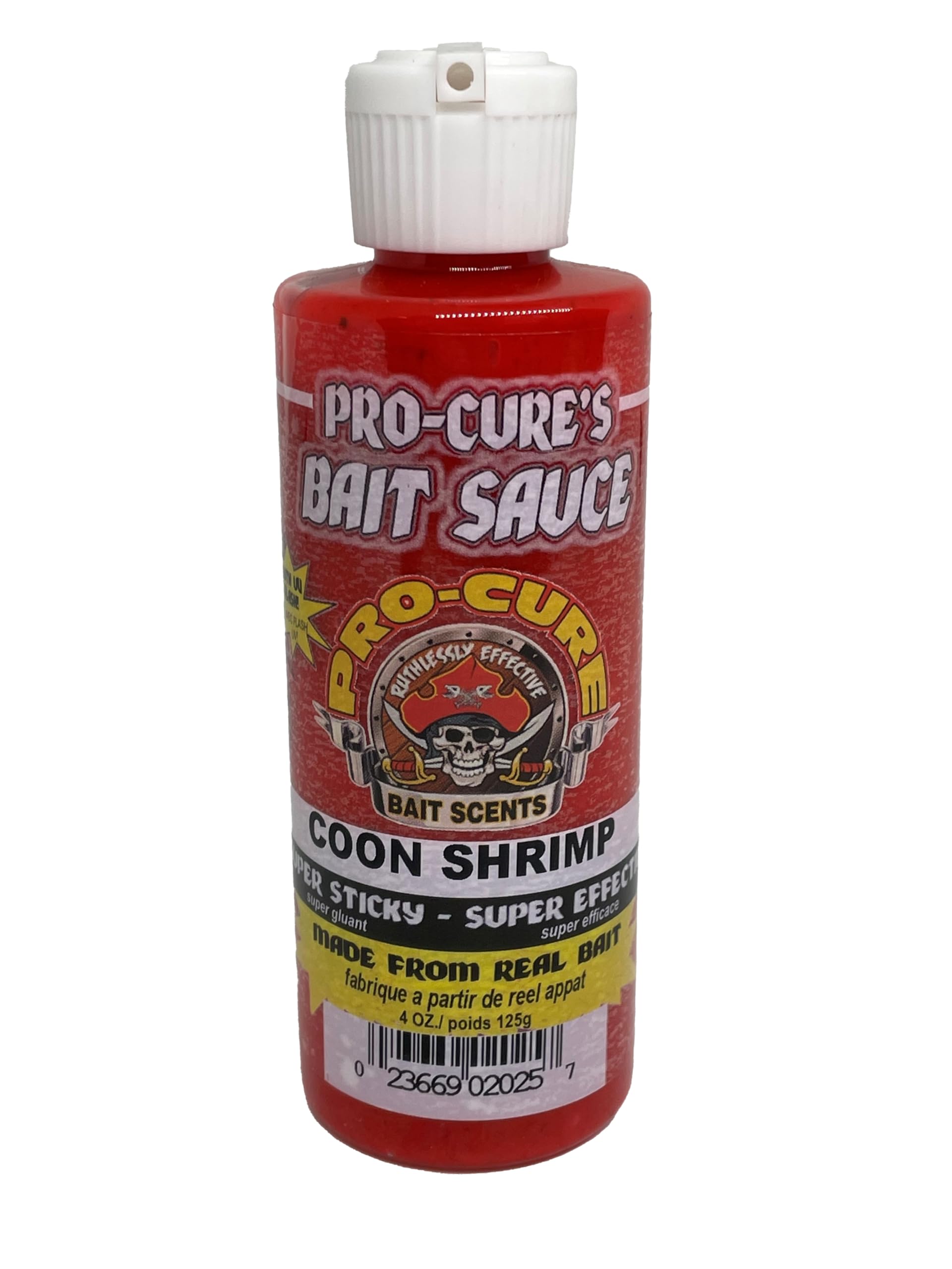 Pro-Cure Coon Shrimp Bait Sauce bottle with real bait scent for freshwater and saltwater game fish.