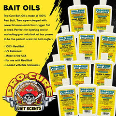 Close-up of Pro-Cure Garlic Plus Bait Oil bottle label