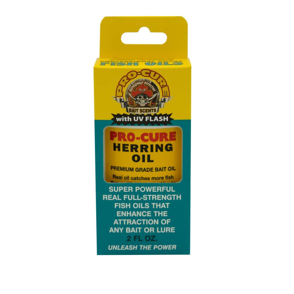 Pro-Cure Herring Bait Oil 2oz bottle for marinating baits to boost bite appeal.