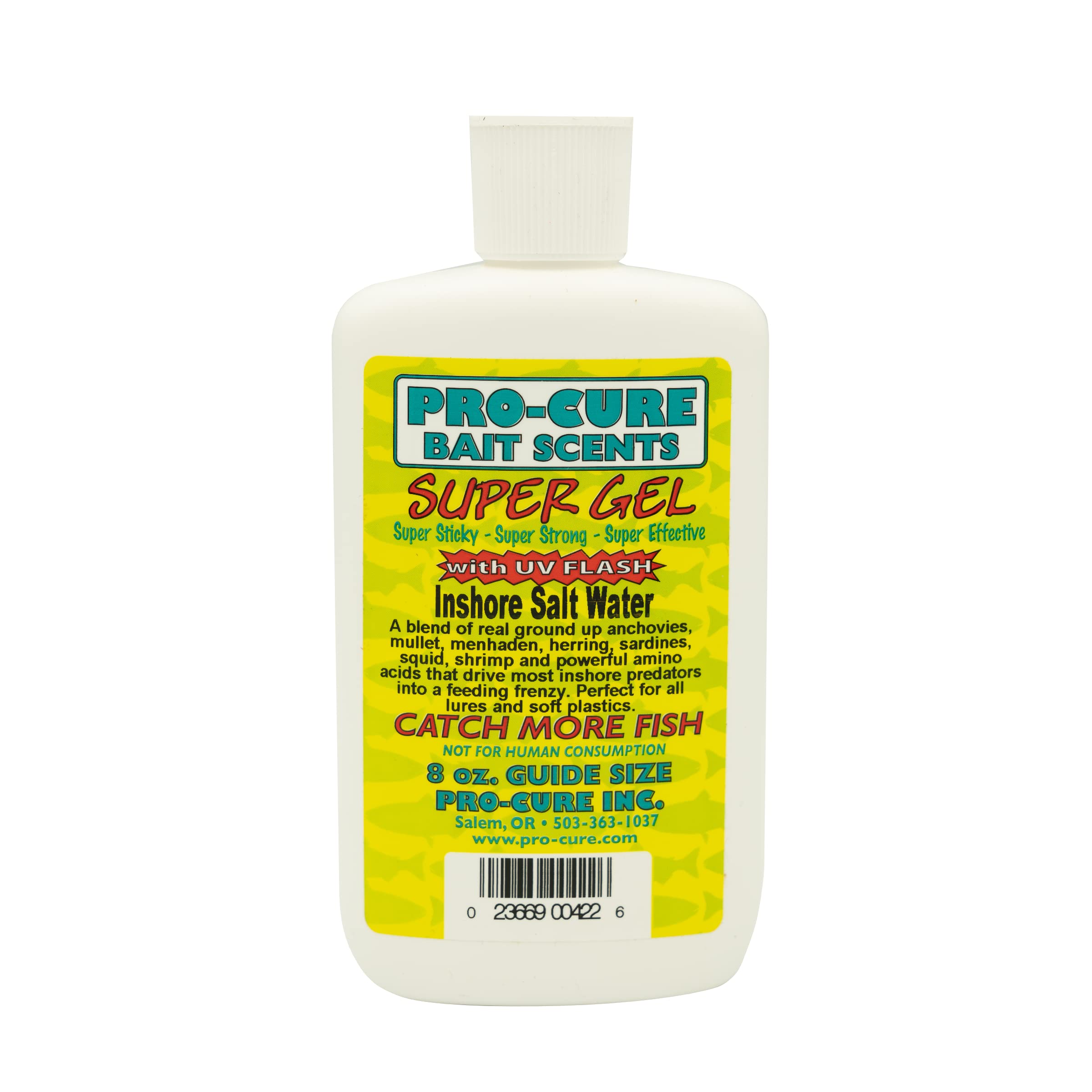 Front view of Pro-Cure Inshore Salt Water Super Gel 8oz bottle