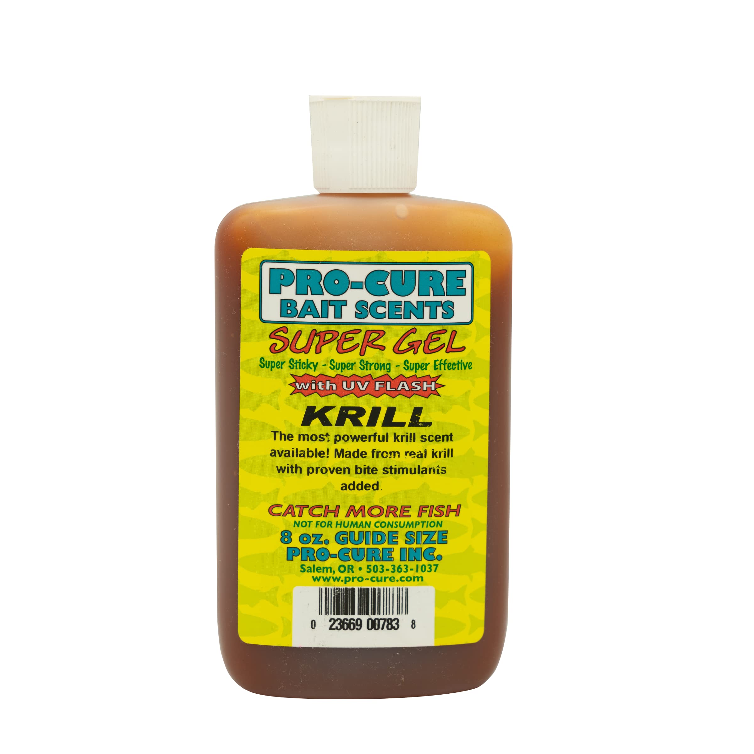 Pro-Cure Krill Super Gel 8oz bottle with bright orange gel for lures.