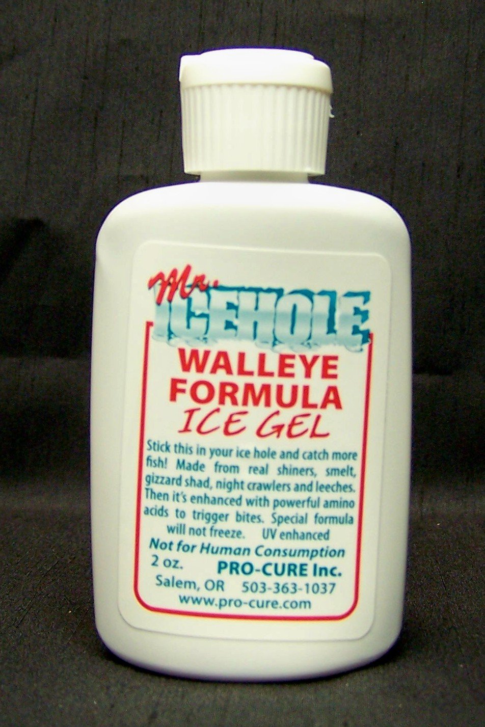 Pro-Cure Mr. Icehole Trophy Walleye Ice Gel application demonstrates fast attractant on lures.