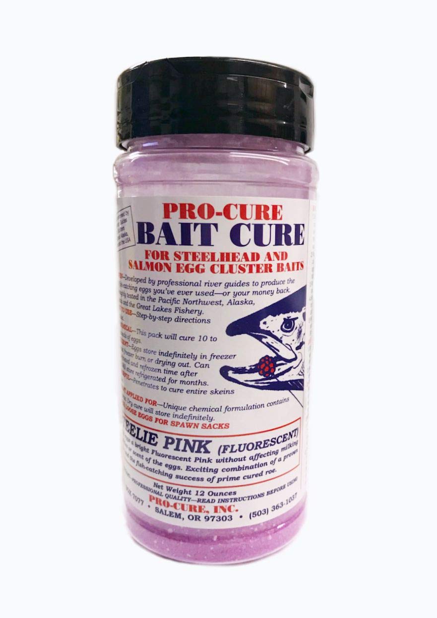 Pro-Cure Original Egg Cure Steelie Pink 12 oz jar enhances vivid egg color for steelhead and trout