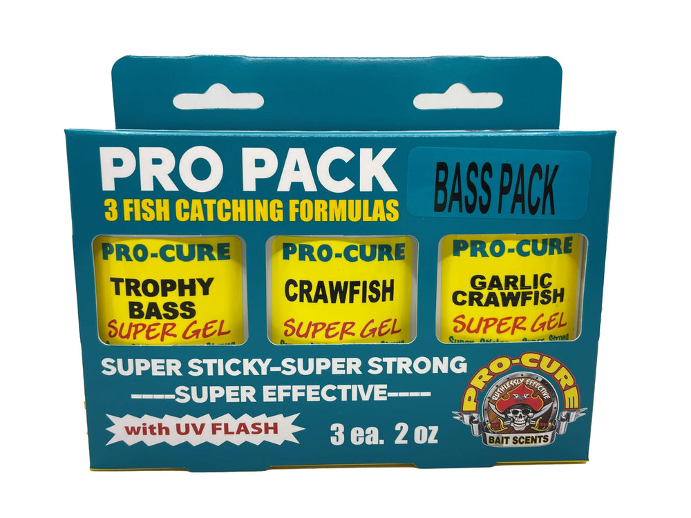 Pro-Cure Pro Pack Bass Trophy Bass scent boosts lure appeal for bass anglers.