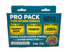 Pro-Cure Pro Pack Bass Trophy Bass scent boosts lure appeal for bass anglers.