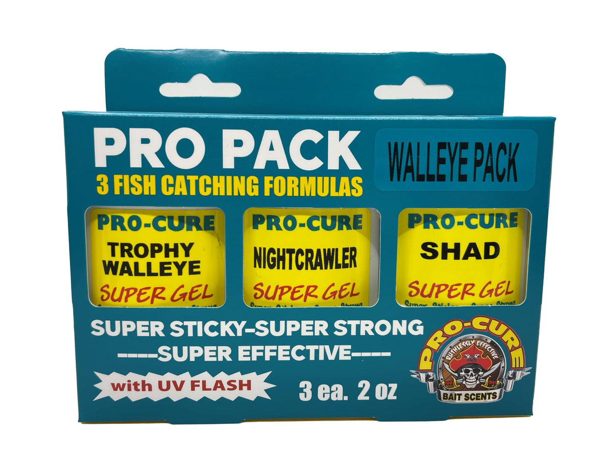 Pro-Cure Pro Pack Walleye 3pcs with Trophy Walleye, Nightcrawler, and Shad scents