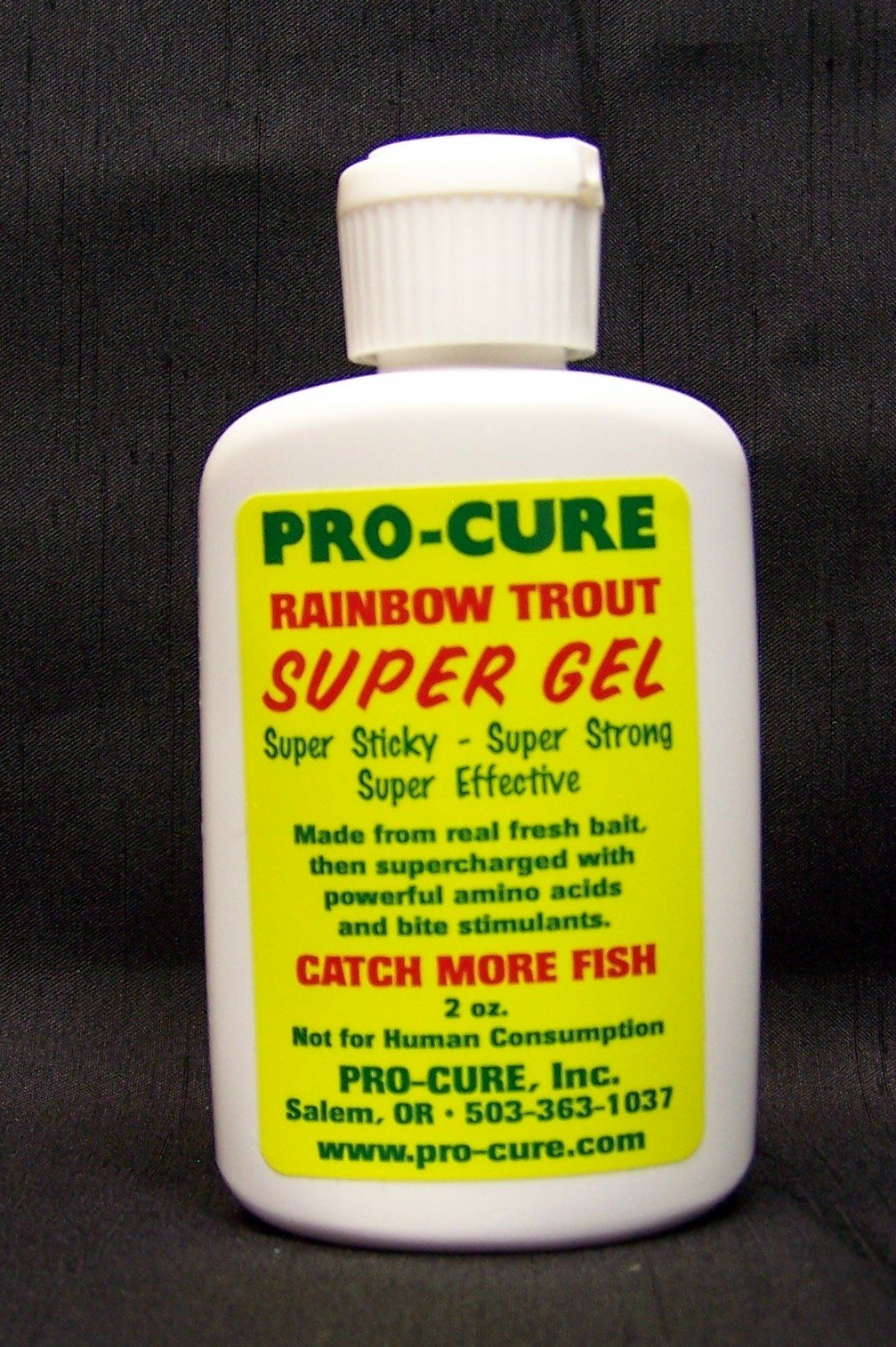 Close-up of bottle cap and label - Rainbow Trout Super Gel
