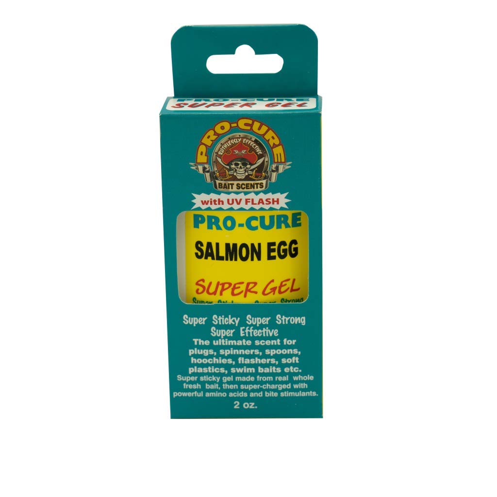 Pro-Cure Salmon Egg Super Gel bottle showing real bait formula for versatile lure use