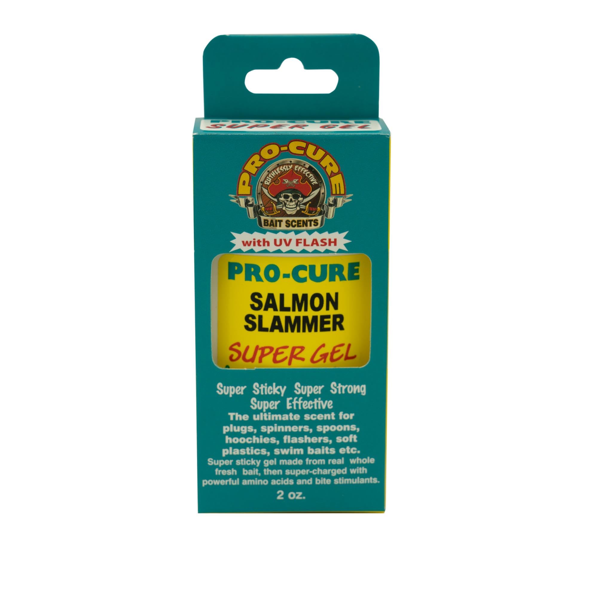 Pro-Cure Salmon Slammer Super Gel bottle boosts scent and visibility for targeted salmon fishing.