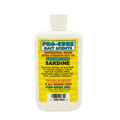 Pro-Cure Sardine Bait Oil bottle boosts scent and bite potential for many species.