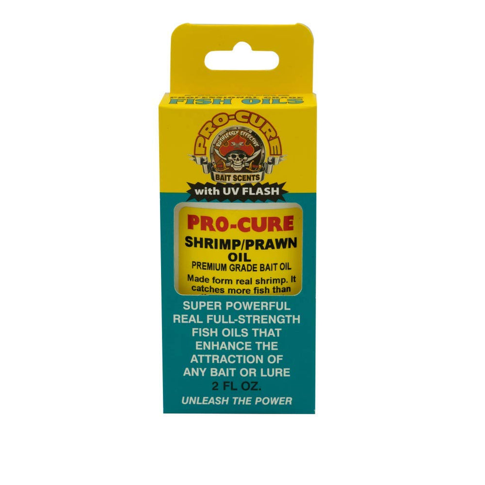 Pro-Cure Shrimp/Prawn Bait Oil bottle ready for marinating to boost bait appeal.