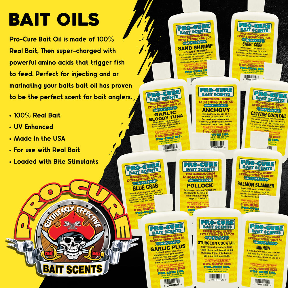 Pro-Cure Sturgeon Frenzy Bait Oil on bait, enhances scent and bite potential