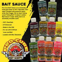 Pro-Cure Trout Bait Sauce packaging with UV-enhanced label.