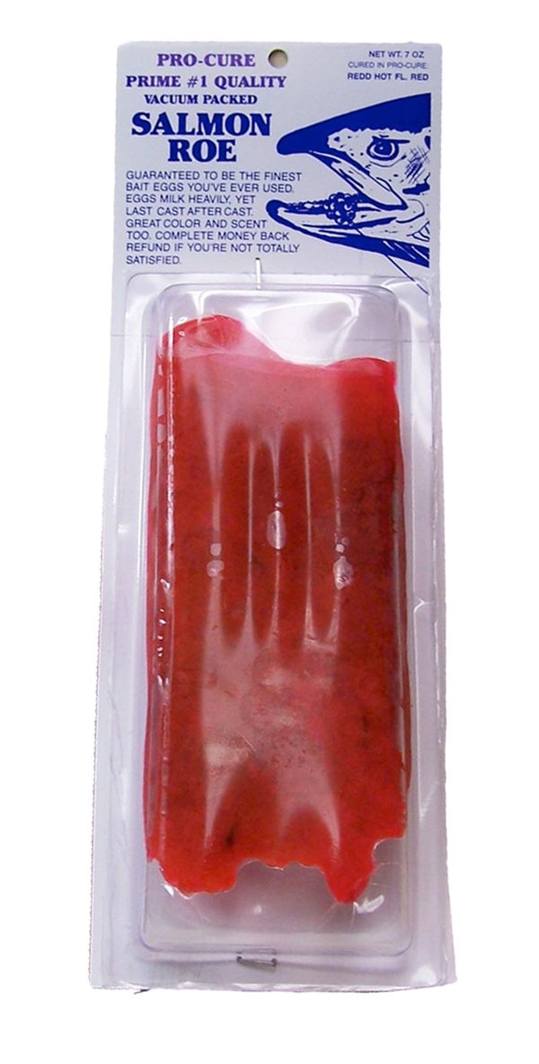 Pro-Cure vacuum packed salmon eggs 7oz redd hot - salmon egg skeins, no refrigeration required
