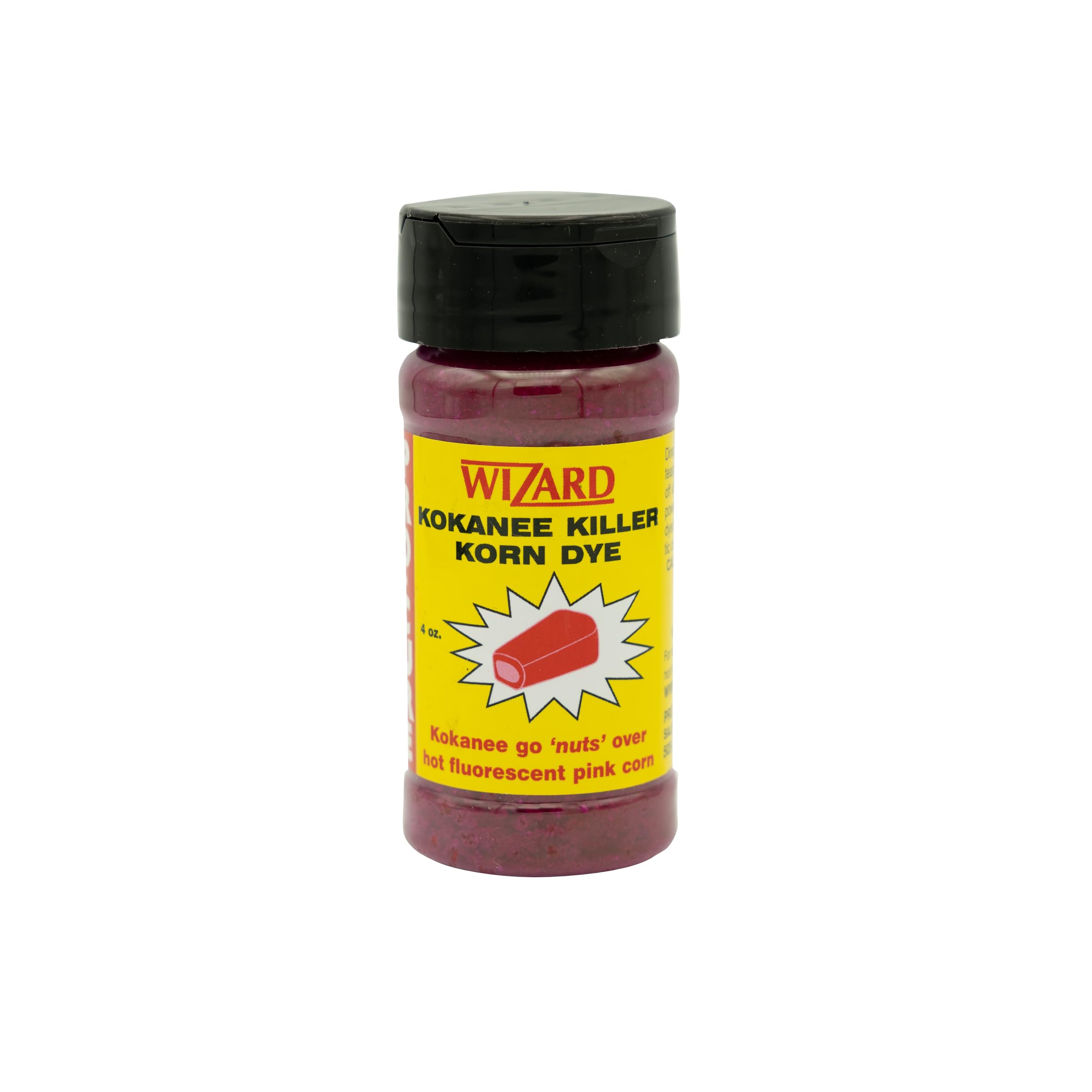 Pro-Cure Wizard Kokanee Korn Dye bottle for kokanee attraction.