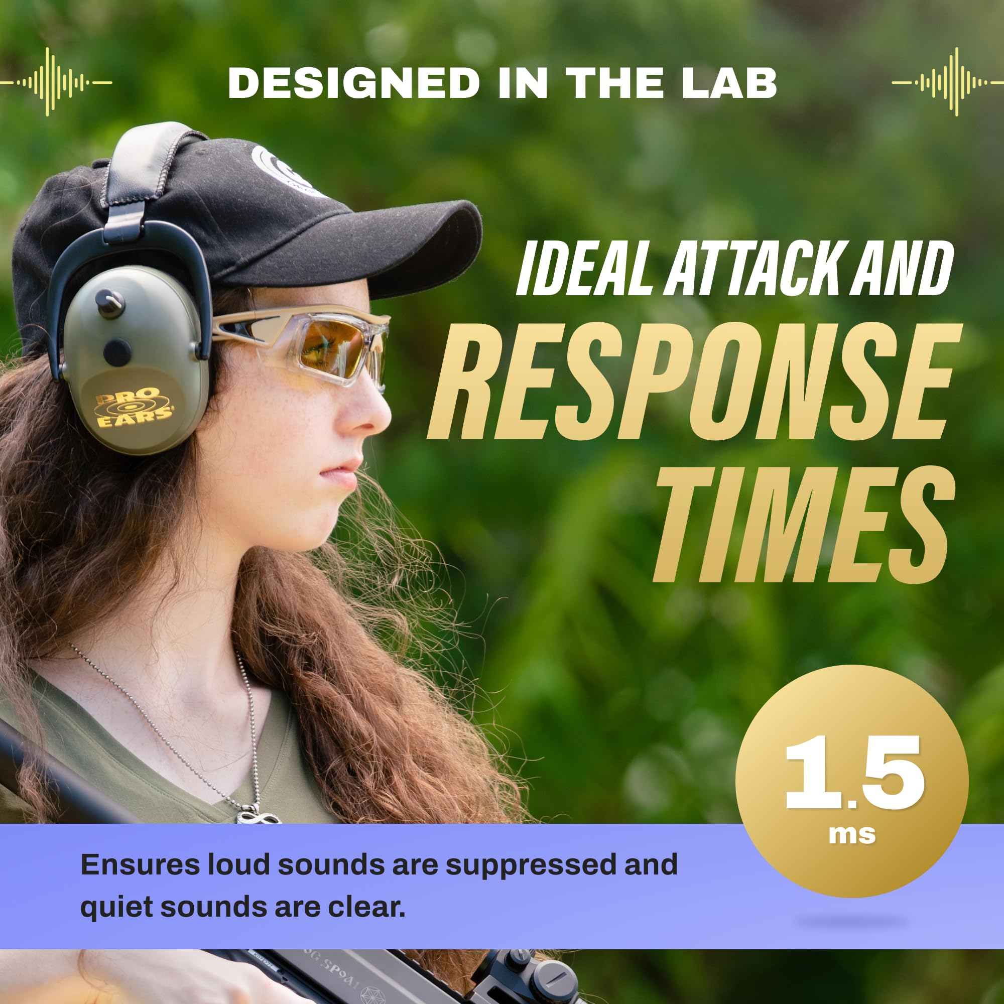 Pro Ears Gold II 26 ear muffs DLSC compression visual for natural sound balance