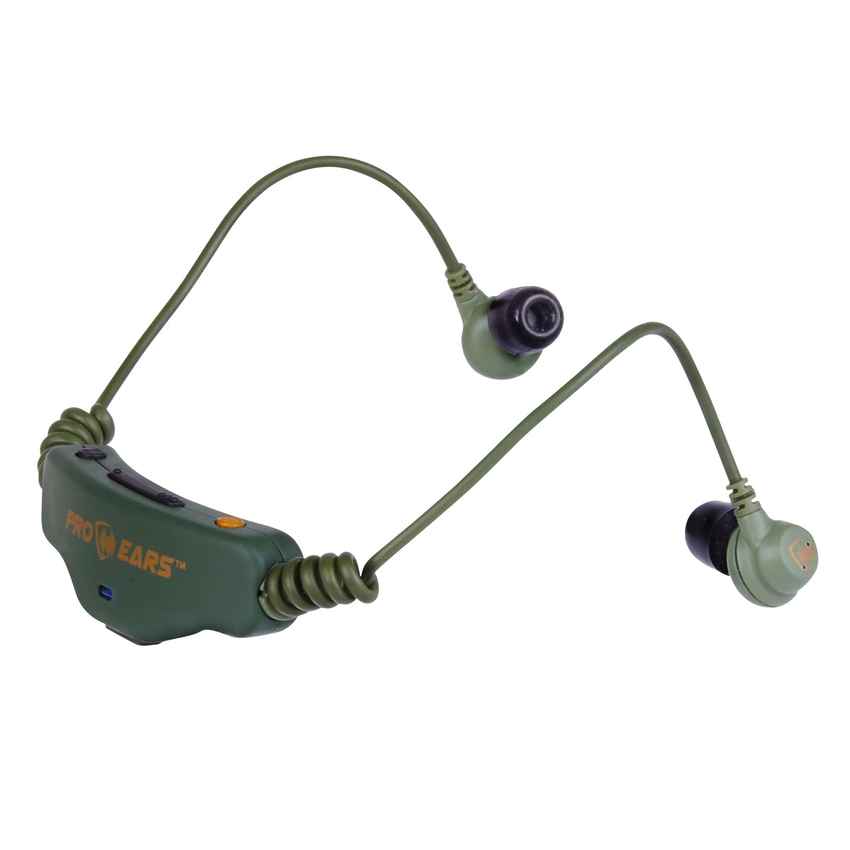Pro Ears Stealth 28 HT Green front view shows glasses-friendly hearing protection for all-day comfort