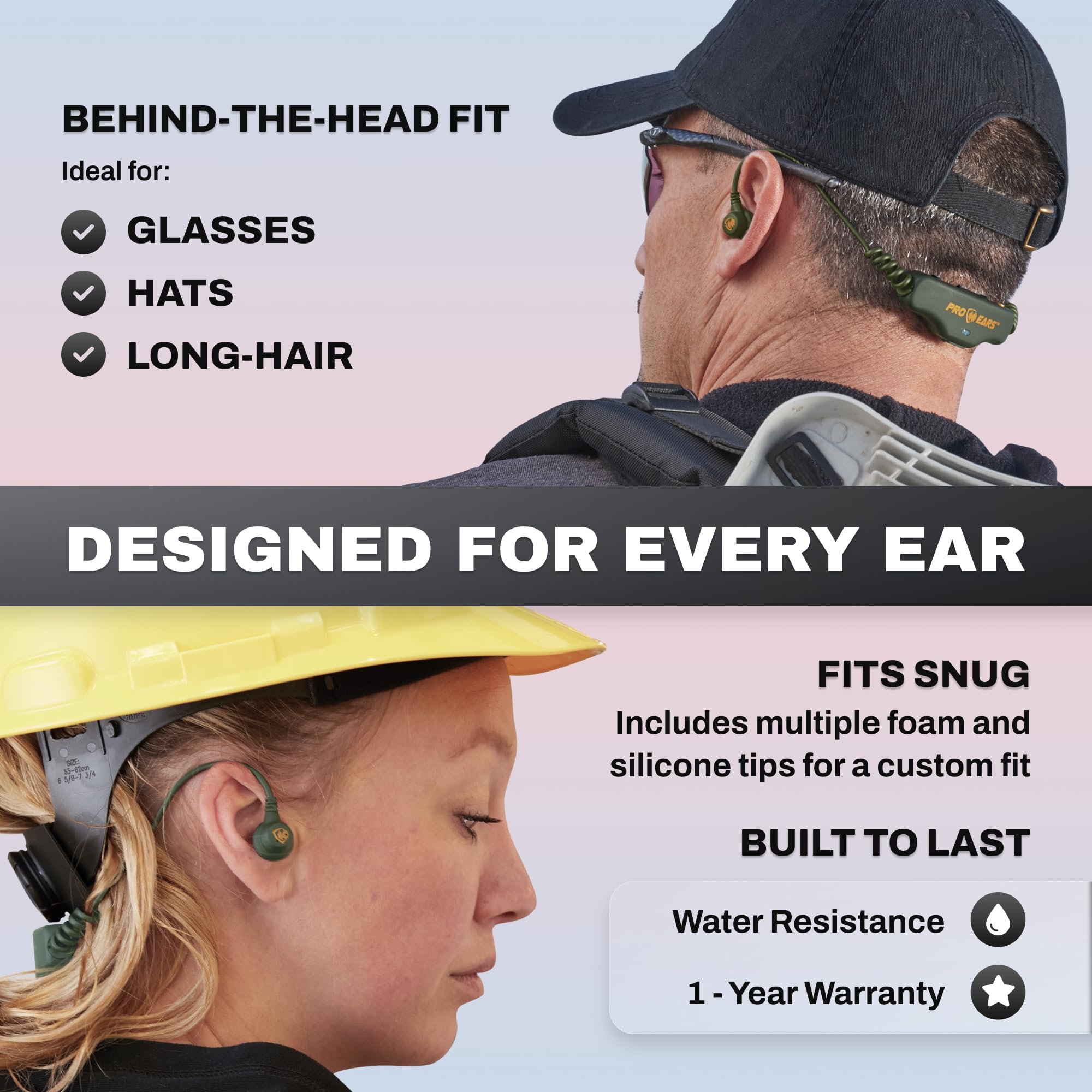 Pro Ears Stealth 28 HT Green USB-C charging emphasizes quick-charge convenience