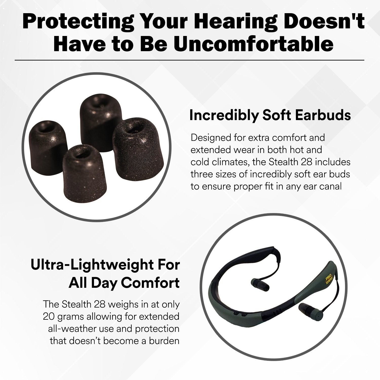 Pro Ears Stealth 28 wind-cover close-up reducing wind noise on the microphone