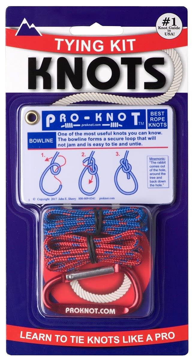 Pro-Knot Knot Tying Kit contents display 20 knots on waterproof cards and cords.