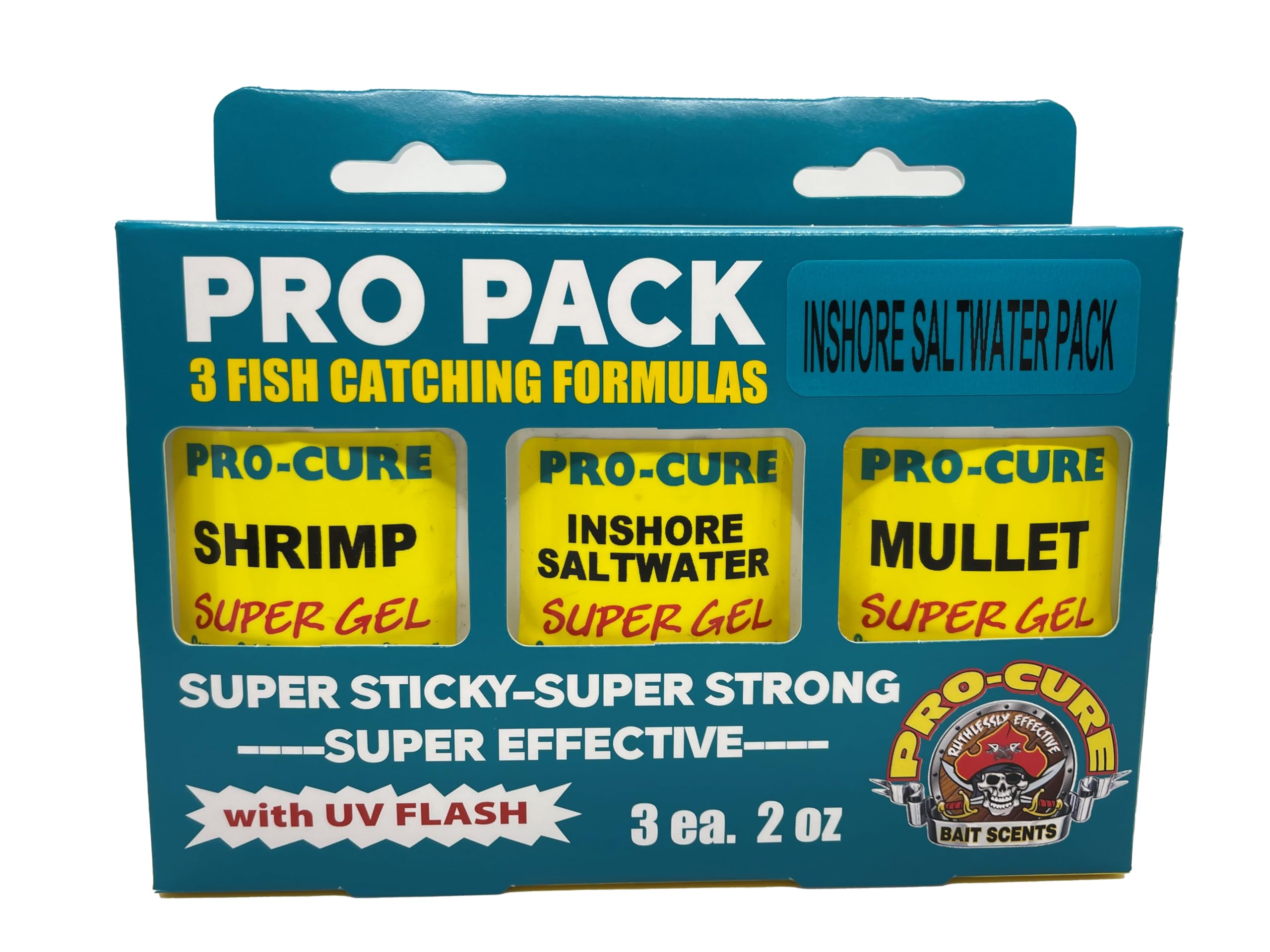 Pro Pack Inshore Saltwater Bait Scent Pack featuring Shrimp, Inshore Saltwater, and Mullet attractants.