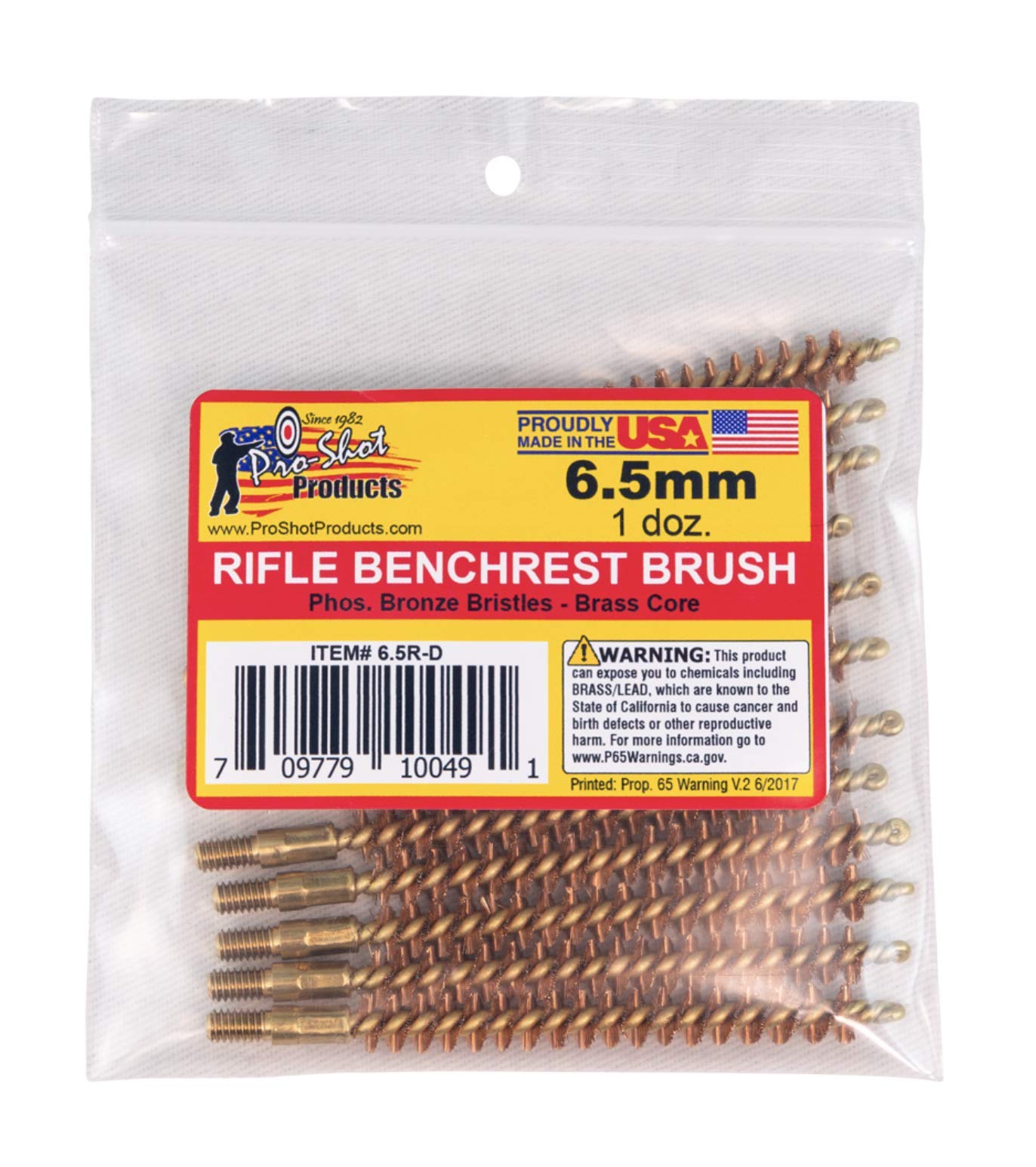 Pro-Shot 6.5mm rifle bore brush with brass core and bronze bristles