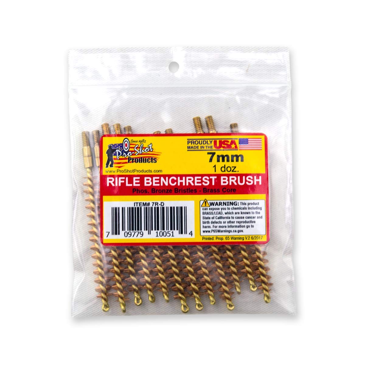 Pro-Shot 7mm rifle bore brush dozen pack brass in zip bag