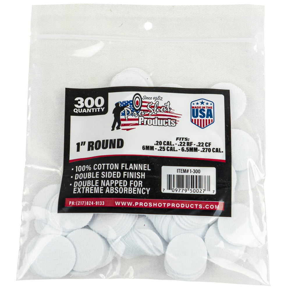 Pro-Shot gun cleaning patches 300-count, 1 inch round