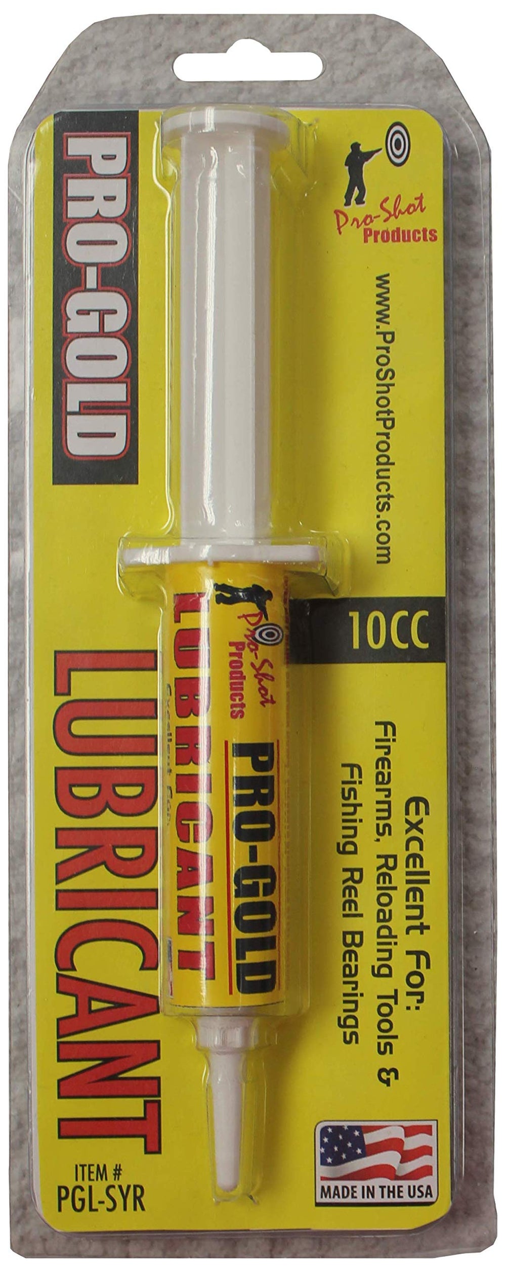 Pro-Shot Pro Gold Lubricant packaging shown for compact storage and portability