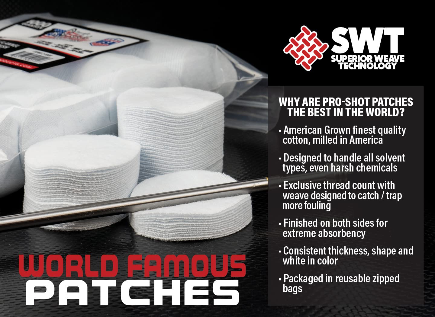 Patches in resealable zip-top bag packaging for easy storage.