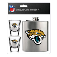 Pro Specialties Group NFL Jaguars flask with shot glasses for game-day gifting