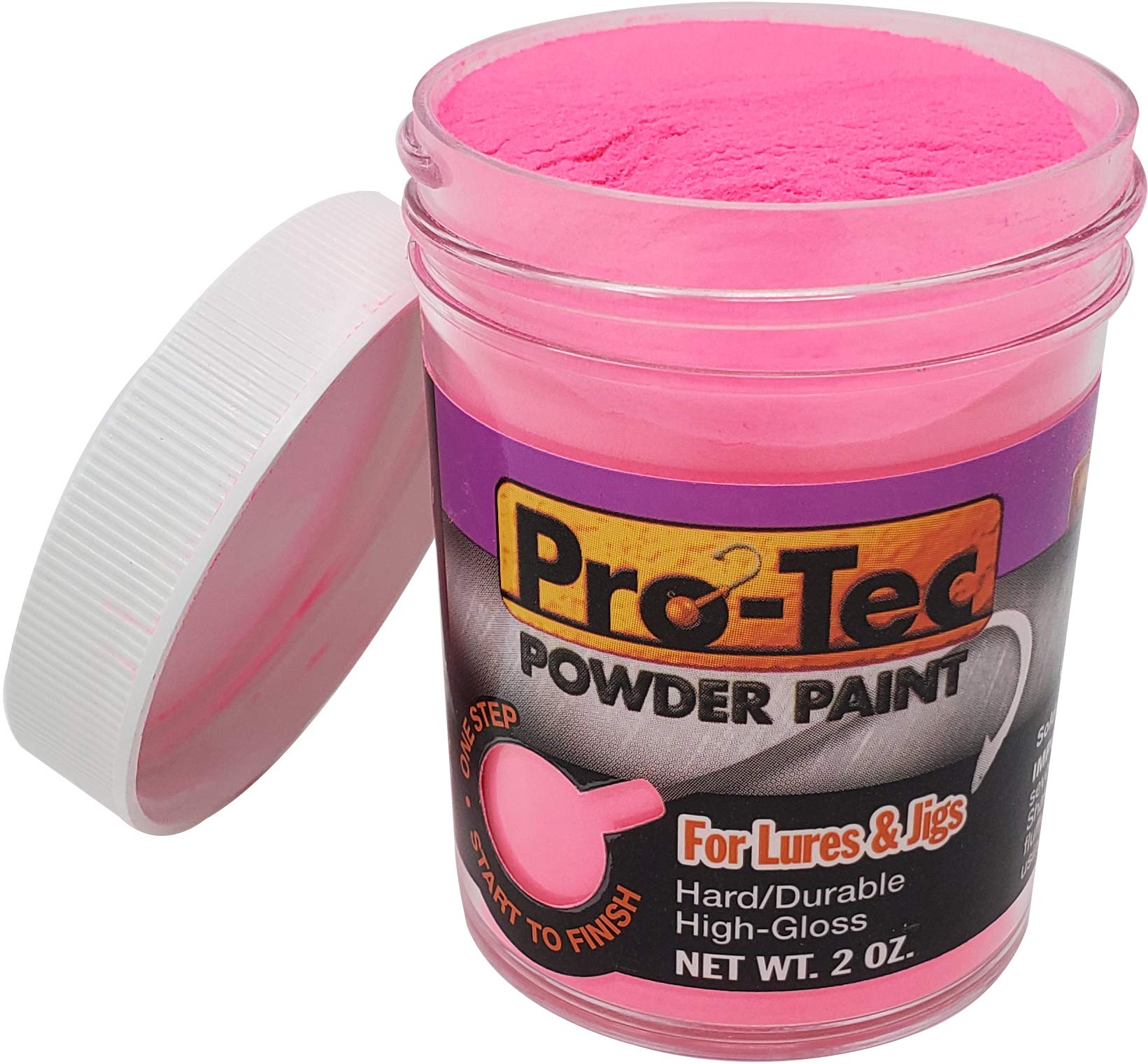Pro-Tec powder paint hot pink jar ready for quick high-gloss lure finishes.