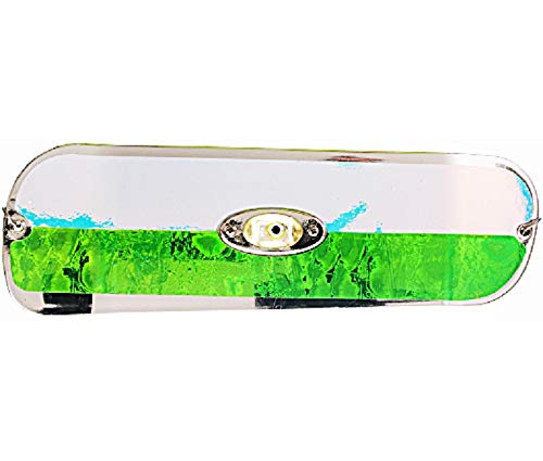Pro-Troll ProFlash flasher lights on water contact, flashing red, white, and green to attract fish while trolling.