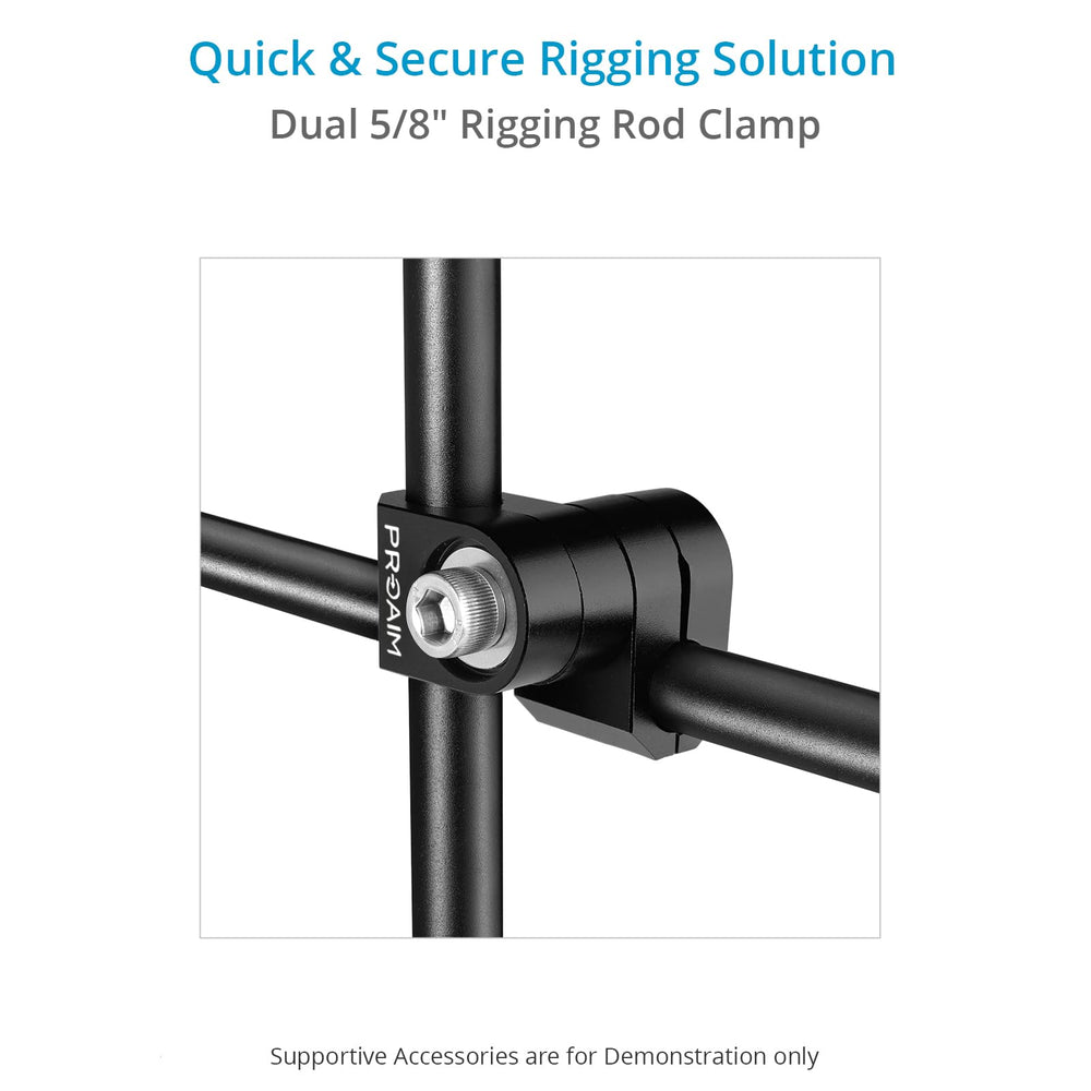 PROAIM Houdini dual clamps lock both rails in a single secure action.