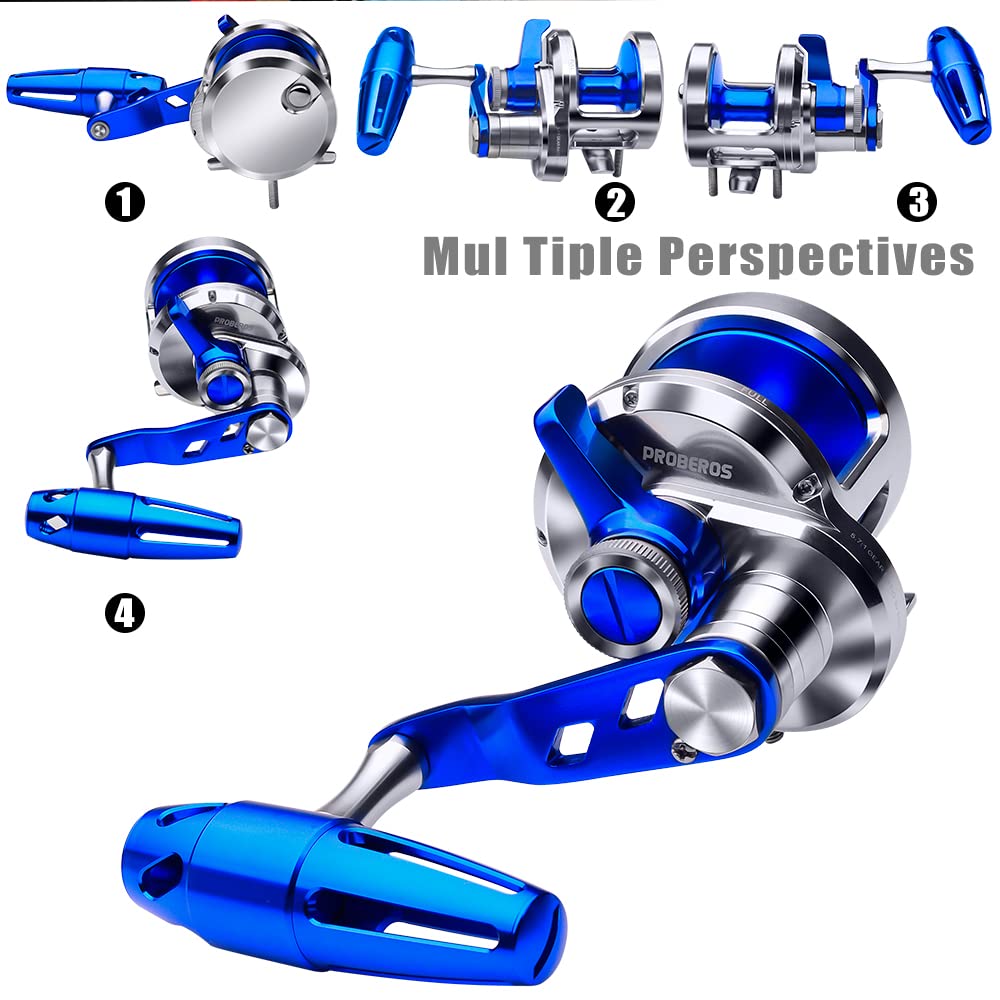PROBEROS conventional reel blue-silver brake-system highlights precise adjustment and smooth operation at sea
