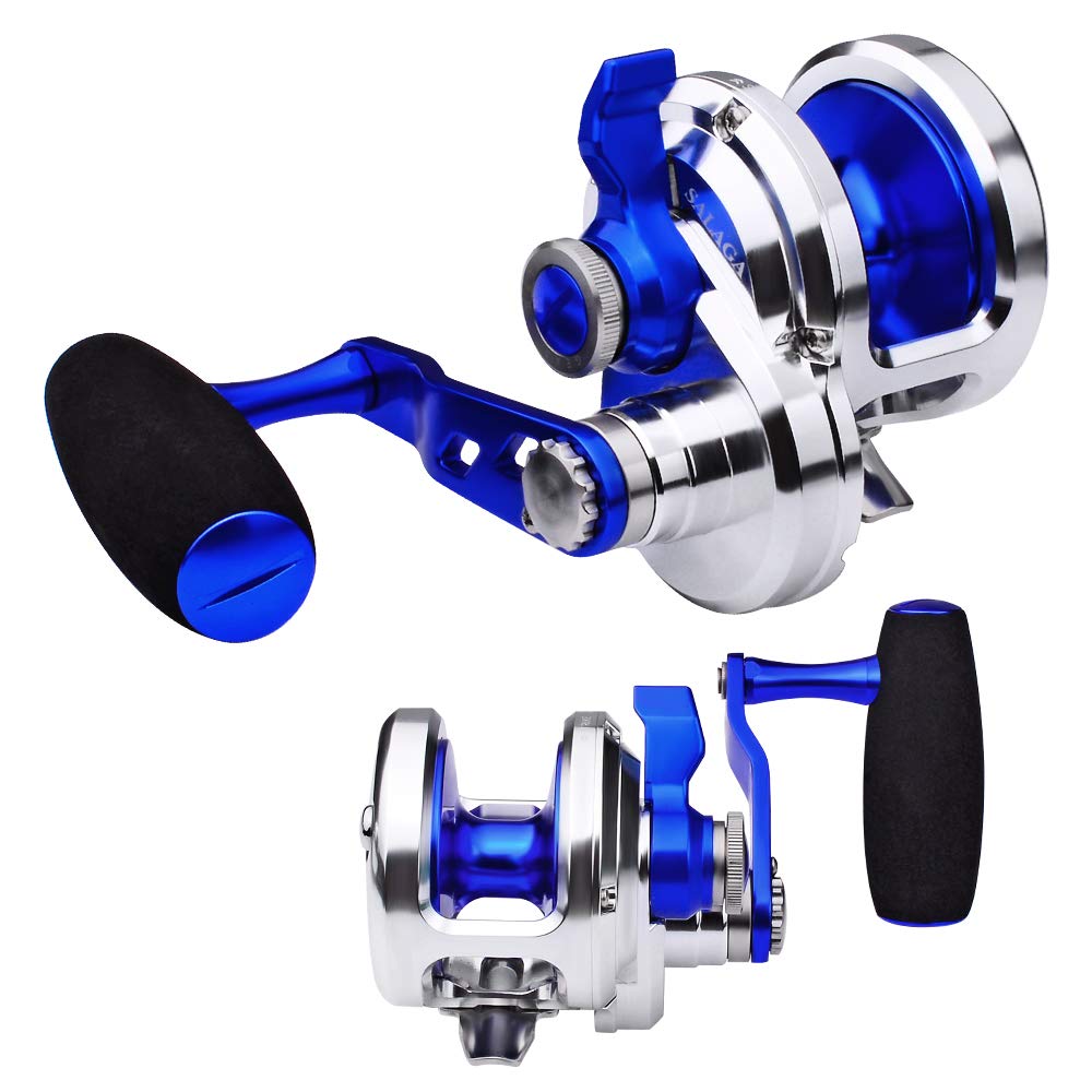 PROBEROS conventional reel body shows rugged saltwater-ready construction for offshore fishing.