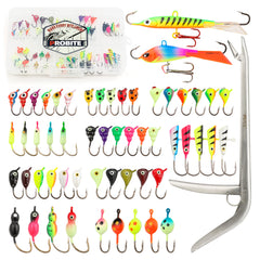 PROBITE 56-piece ice fishing kit overview with lures and tackle box