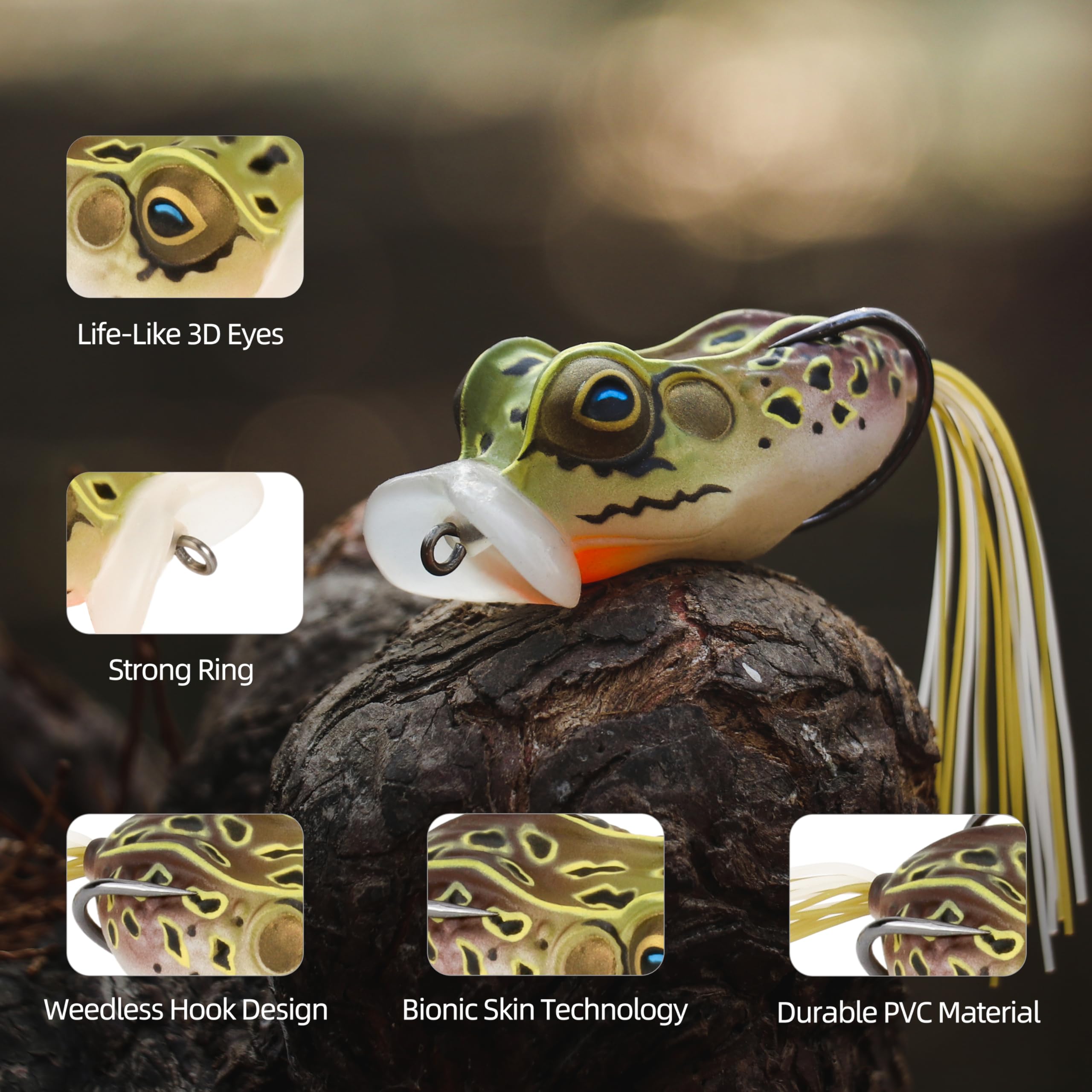 Lure with weedless hooks gliding through weeds
