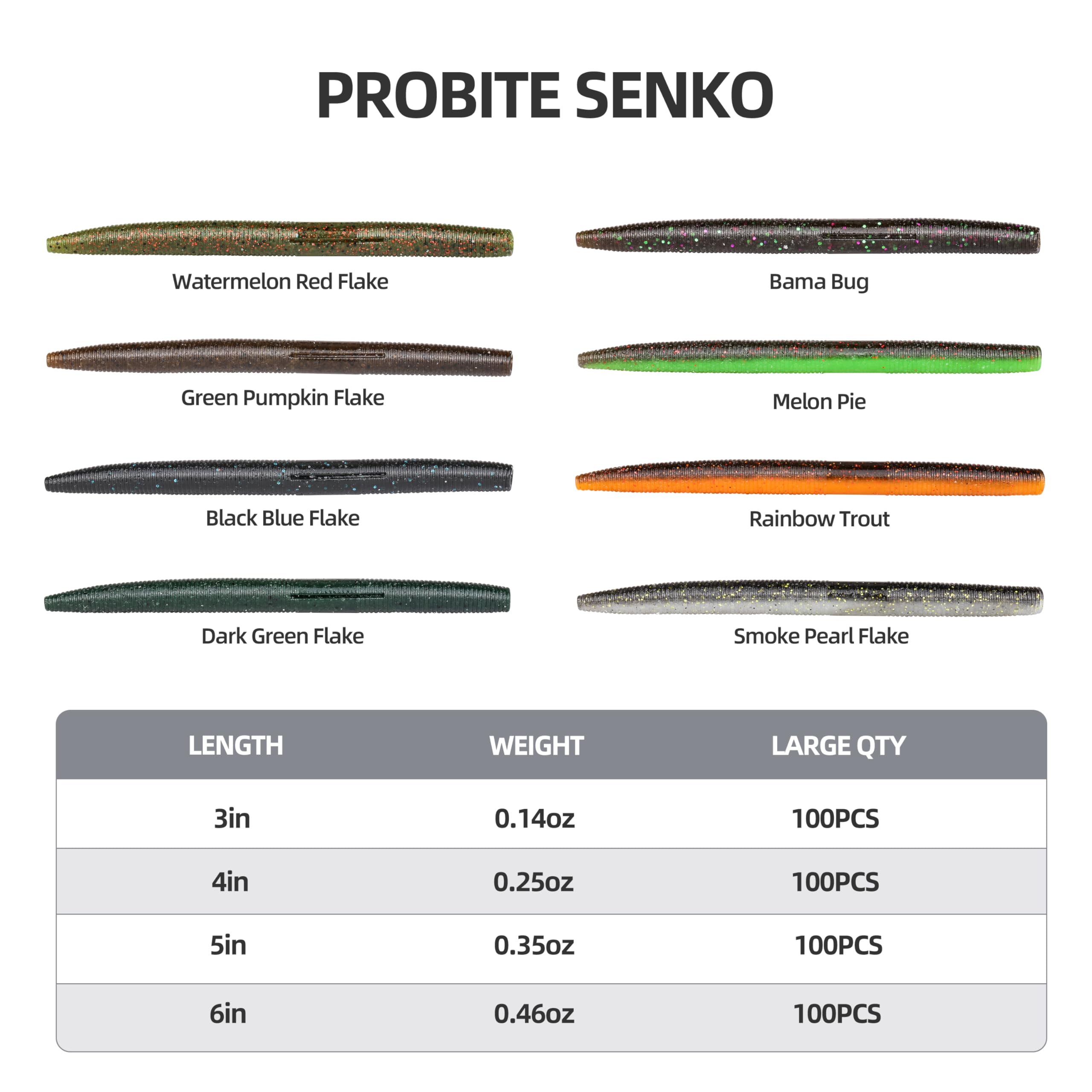 PROBITE soft worms rigged for weightless, wacky, Texas, or Carolina setups