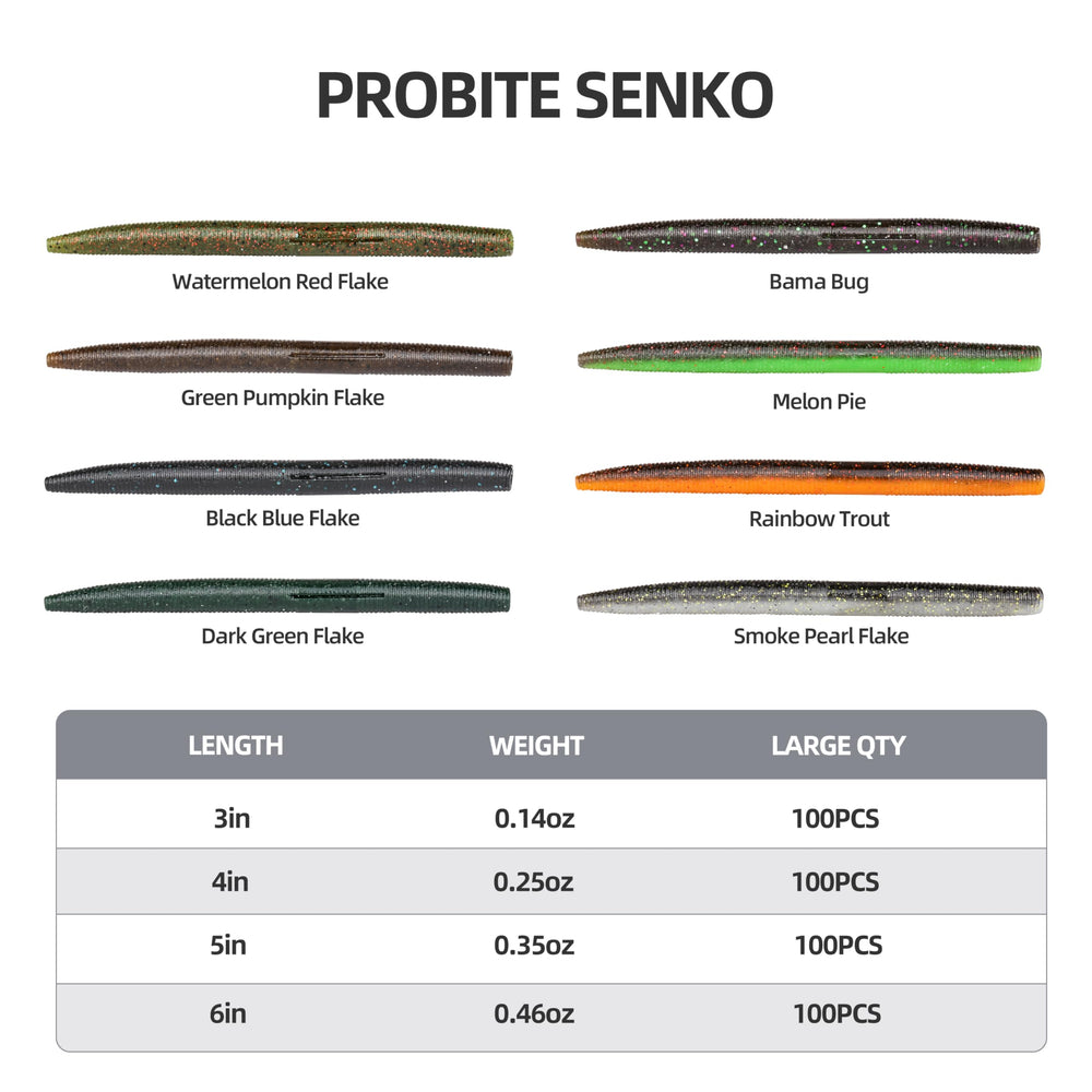 PROBITE soft worms rigged for weightless, wacky, Texas, or Carolina setups