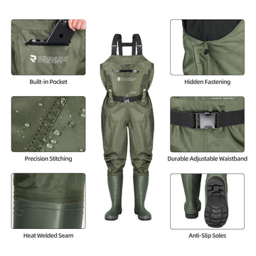 PROBITE waders adjustable H-back suspenders ensure a secure fit during fishing.