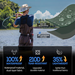 PROBITE waders boots assembly green demonstrates integrated boot design for dry footing.