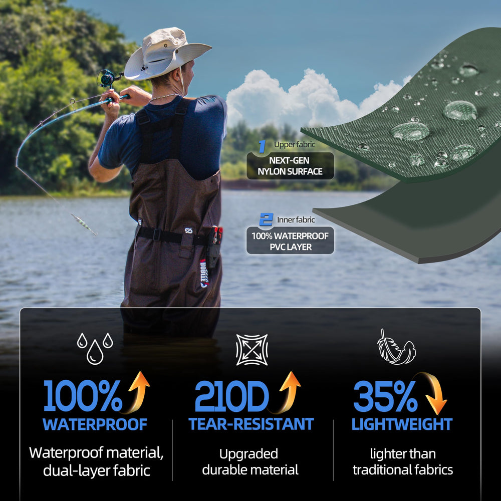 PROBITE waders with DWR finish provide a dry surface as you wade through light rain.