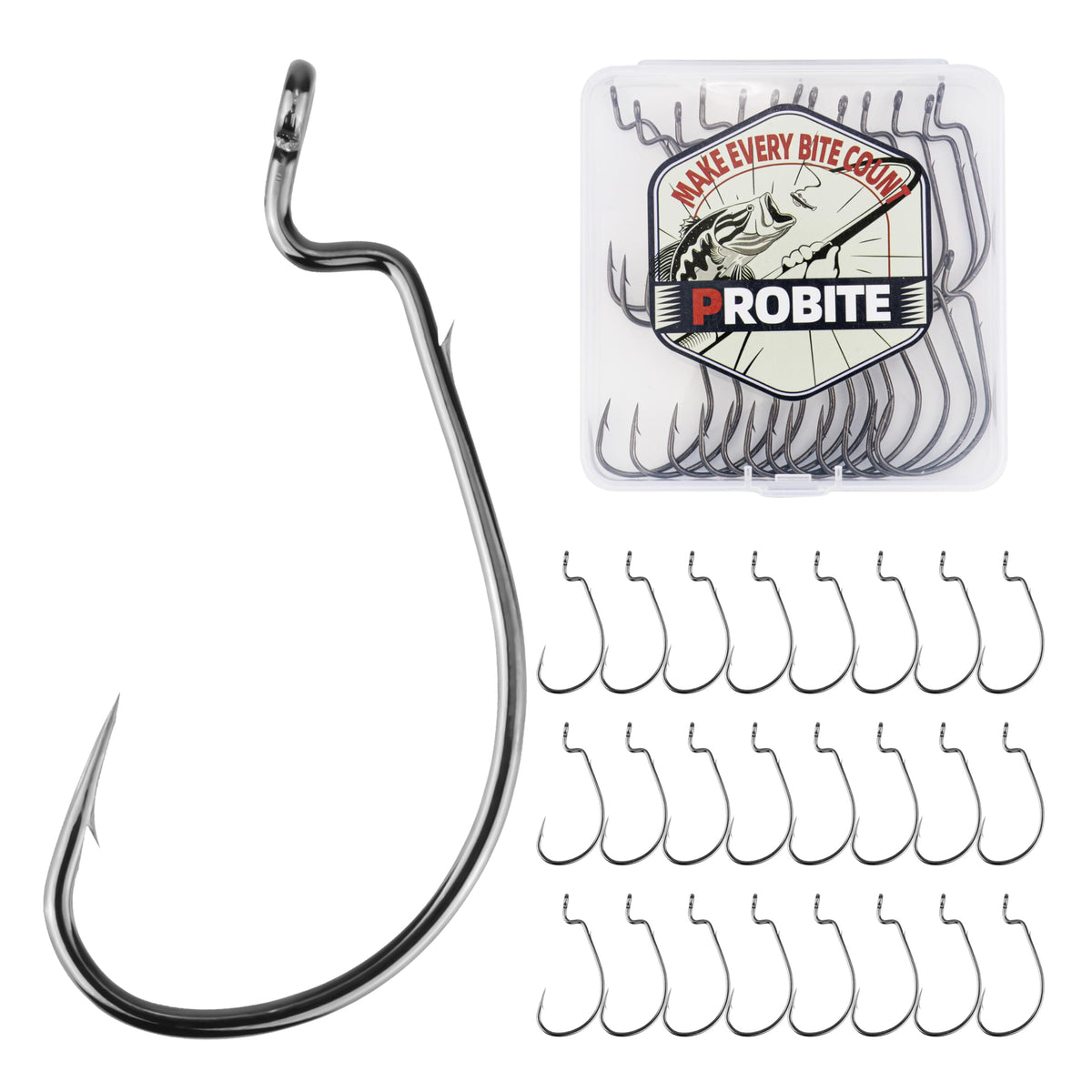 PROBITE wide gap weedless hook close-up with offset shank
